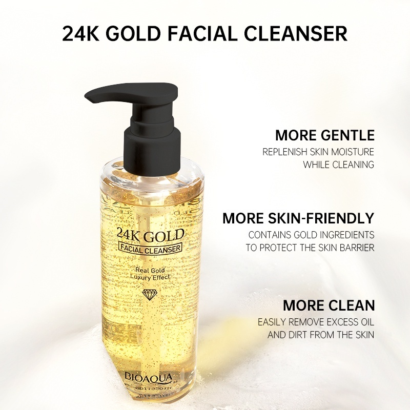 BISA COD - BIOAQUA FACE WASH 24 K GOLD FACIAL CLEANSER PEMBERSIH WAJAH 200 ML