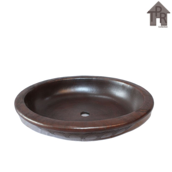 Gerabah - Pot Tanah Liat / Pot Bonsai Oval Motif Bulir D40