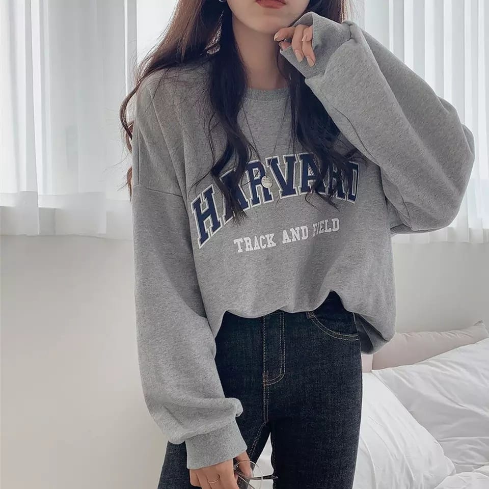 SWEATER OVERSIZE WANITA HARVARD SWEATER PRIA WANITA CREWNECK SWEATER OBLONG SWITER