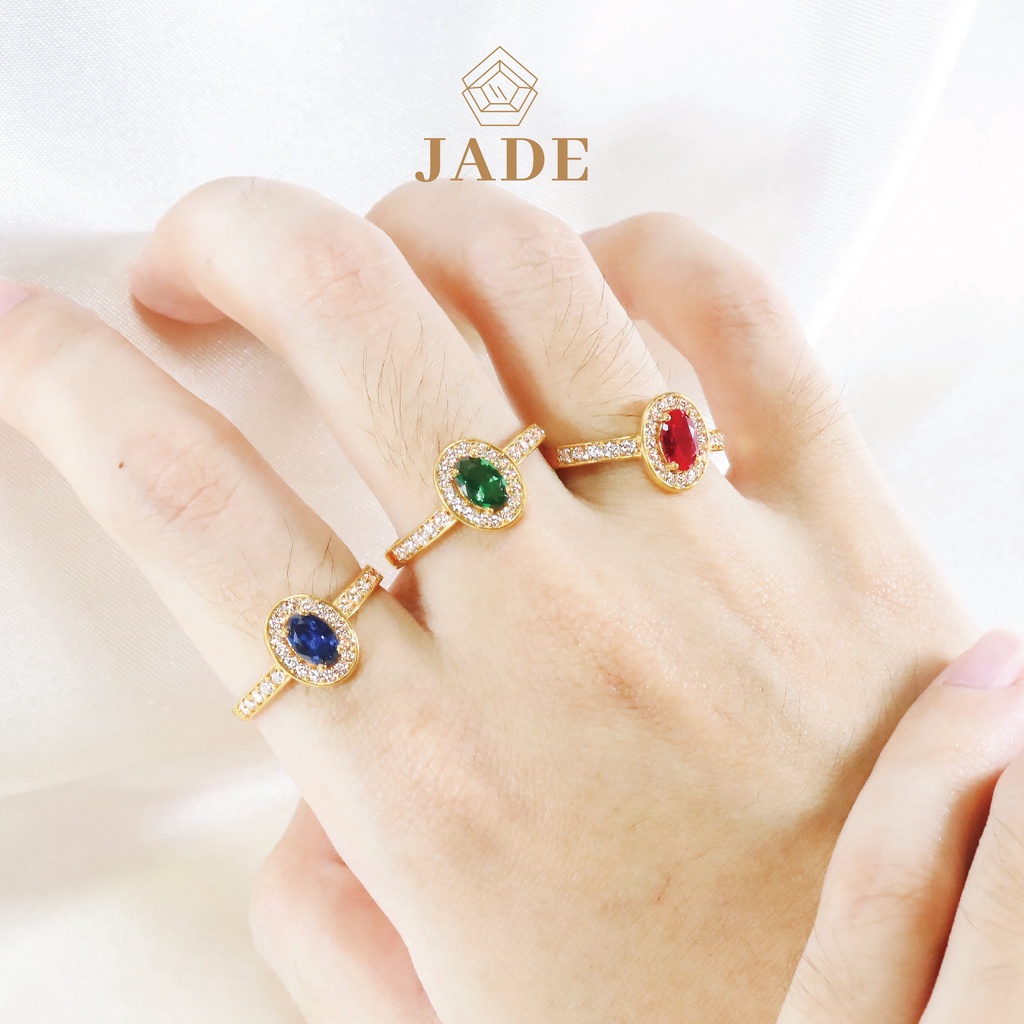 JADE - Cincin Emas Asli Model Listring Full Batu Permata Oval kadar 375 - Jewelry 10 - 8K - Yellow G