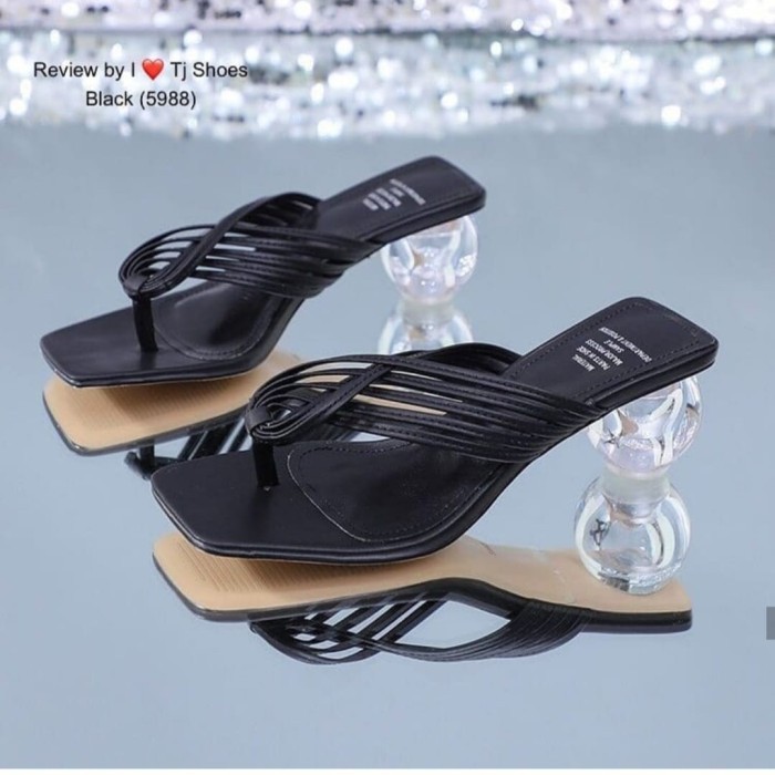 Yv83 Sendal Sandal High Heels Pesta T Strap Permata Cewek Wanita  AE980  Premium Kf05 - , 7