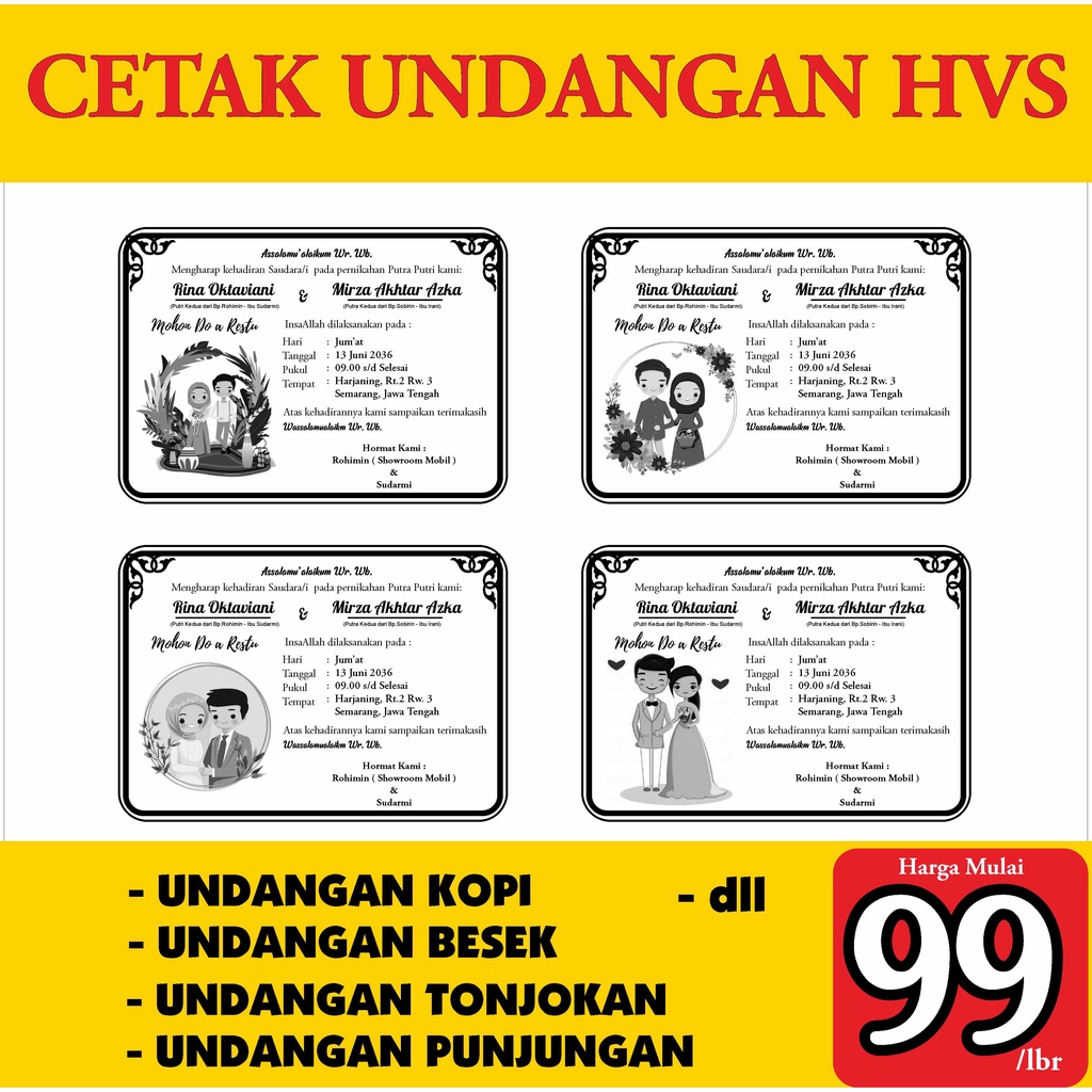 UNDANGAN KOPI / UNDANGAN  BESEK / TONJOKAN / PUNJUNGAN NIKAH UNDANGAN HVS HITAM PUTIH