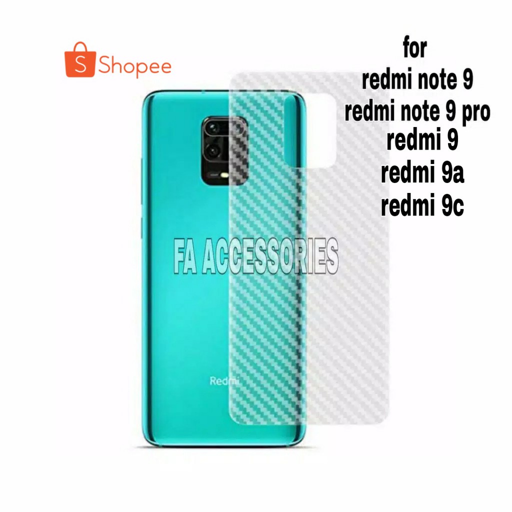 FA Skin Carbon xiaomi redmi 9 9a 9c note 9 9pro 10 10s 10pro s pro antigores belakang back skin