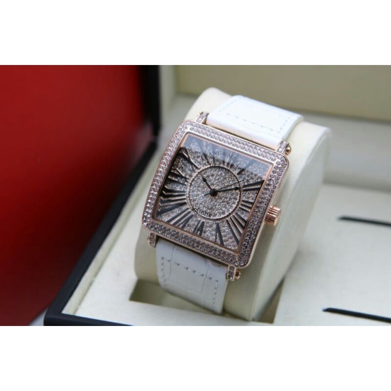 JAM TANGAN WANITA FASHION FM ANALOG TALI KULIT - JAM TANGAN FASHION - JAM TANGAN MEWAH WANITA