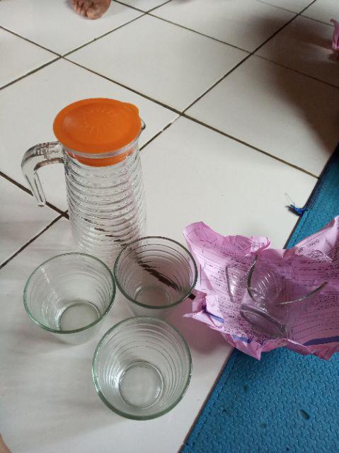 Teko Set Kaca Polos Gelas Kaca Gelas Minum 2 Gelas Beling
