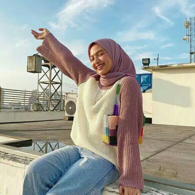 sweater wanita rajut tasya 2 tone