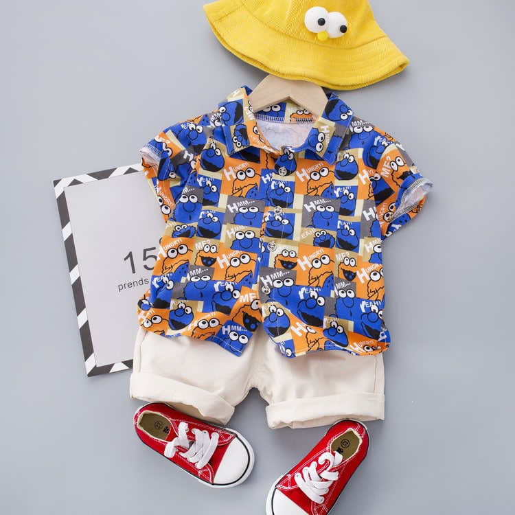 Promo !! Setelan kemeja anak cowok / setelan box head elmo  ukuran 2-4tahun / Setelan baju anak import