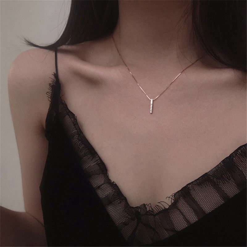 Kalung Rantai Sterling Silver 925 Dengan Liontin Geometri Aksen Zircon Untuk Wanita
