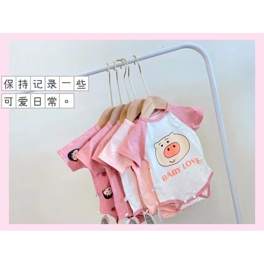 【Happy Baby】0-18Bulan Jumper Pendek / Baju Kodok Lengan Pendek Motif Segitiga SJP02