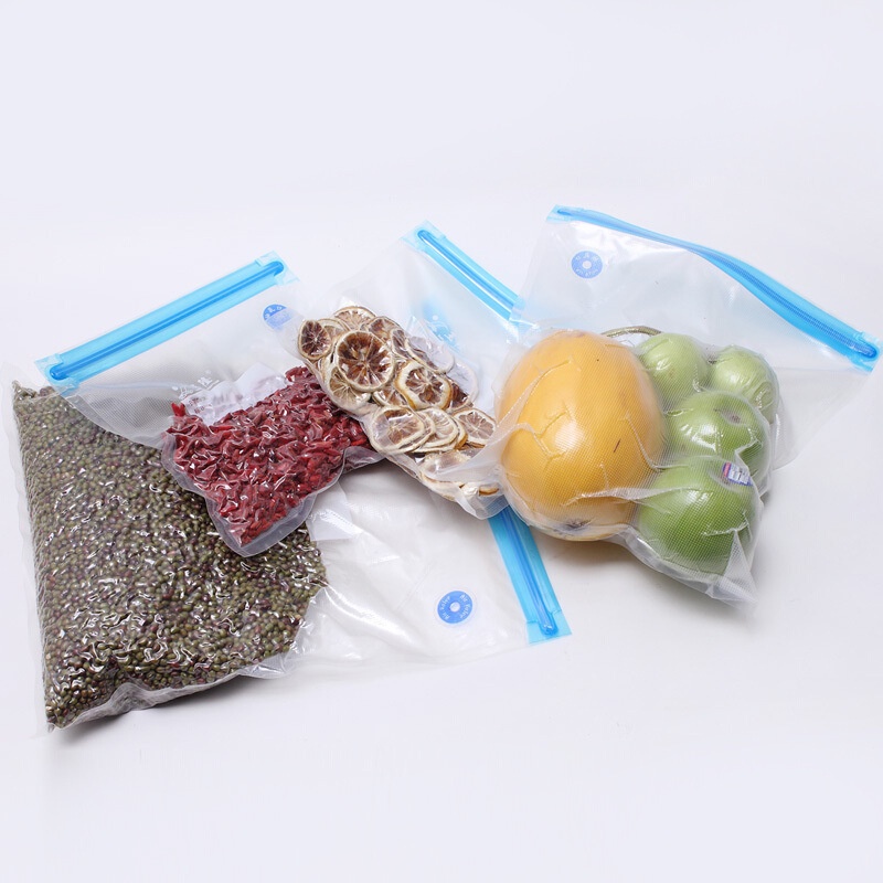 Kantong Plastik Vacuum Kompres Penyimpanan Makanan / Buah / Sayuran Reusable Dengan Ziplock