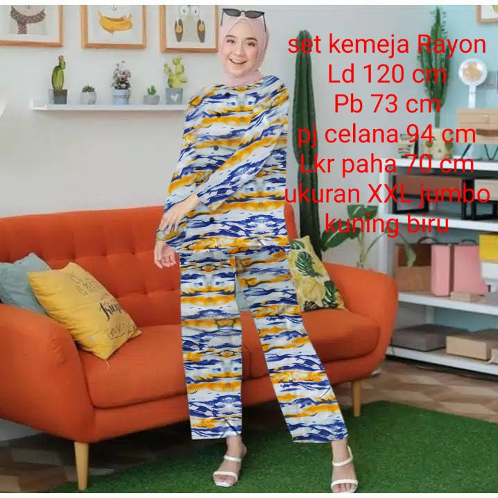 Set Stelan Kemeja Pakaian Wanita Dewasa / Casual Motip Tye Dye Lengan Panjang/ ukuran XXLJUMBO