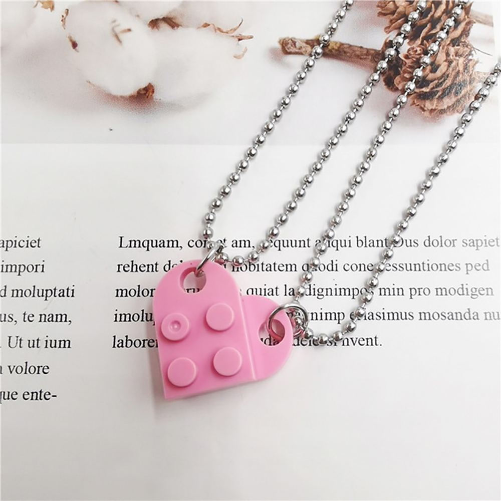 ELEGANT Creative Heart Necklace Hip hop Valentine's Gift Couple Necklaces Lovers Women Trendy Friends Men Building Brick Beads Chain