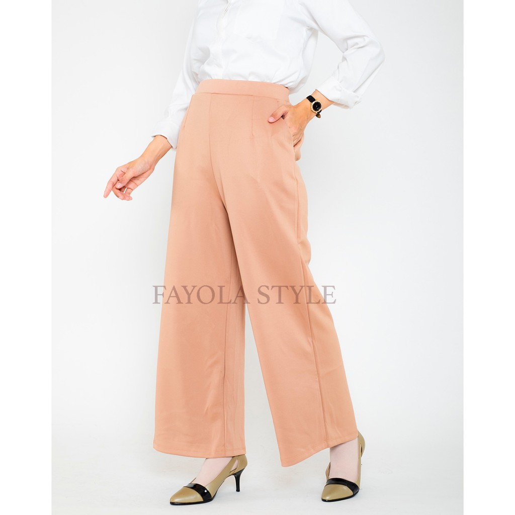 Celana Kulot Scuba Wanita Mocca Bawahan Kulot Jumbo Korea Panjang highwaist Wanita