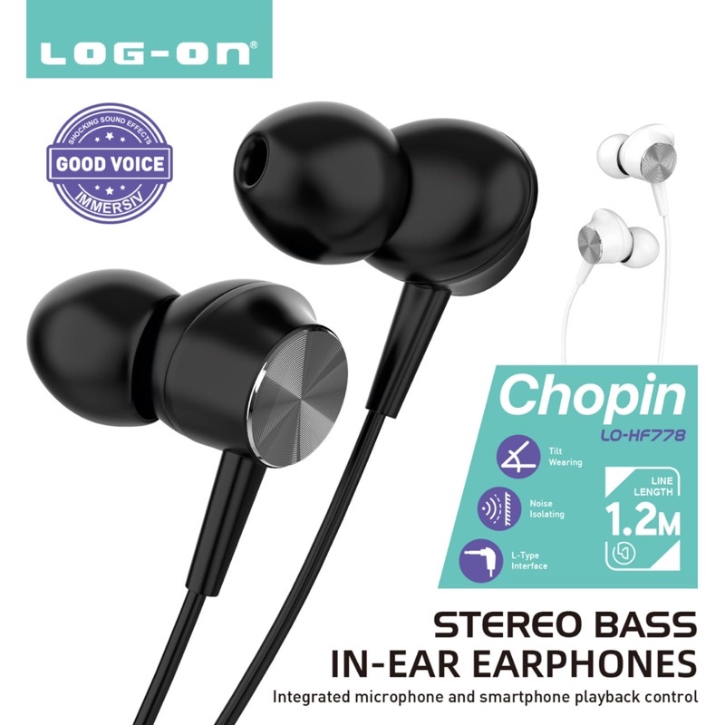 HEADSET - HANDSFREE - EARPHONE LOG ON CHOPIN LO-HF778 STEREO BASS IN EAR