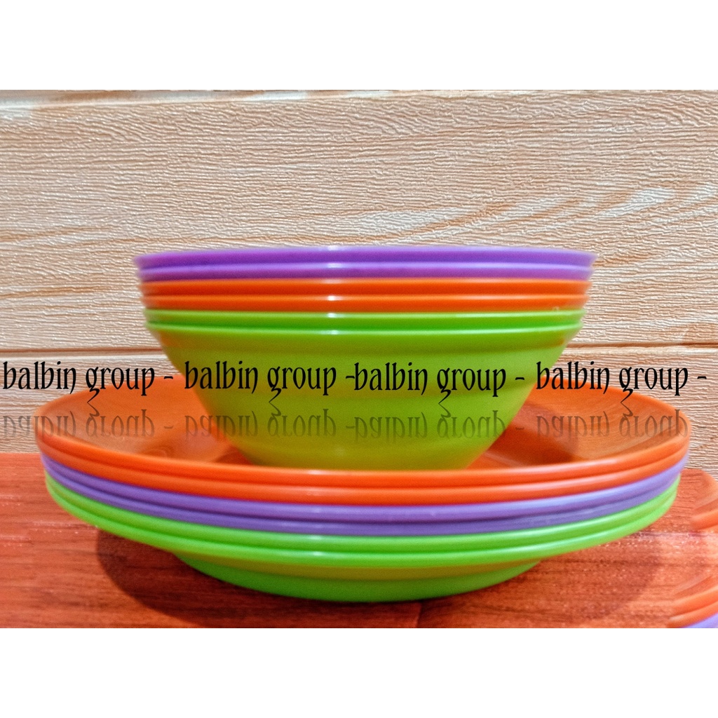 [balbin]paket ceria isi 6pcs piring makan 3 &amp; mangkuk 3 -multi warna best qualty