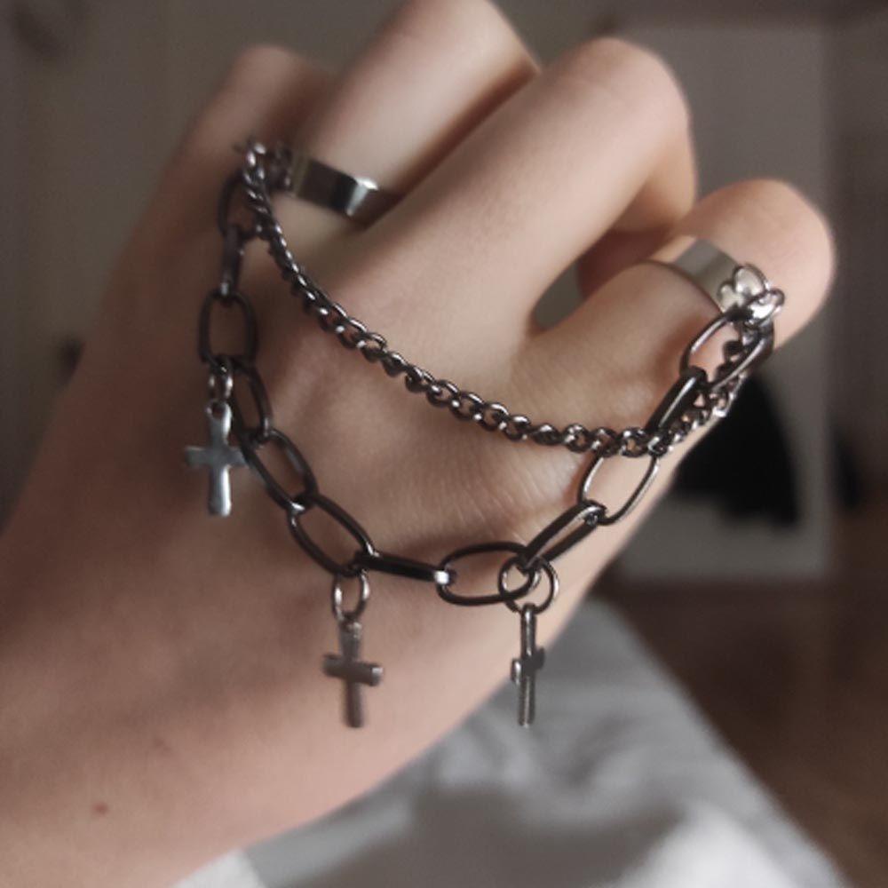 NEEDWAY Wanita Membuka Cincin Kepribadian Retro Lipit Punk Untuk Pria Versi Rantai Bersama Rings