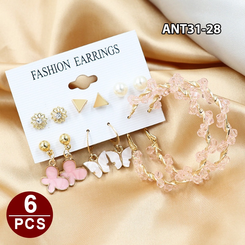 1set 6pasang Anting Wanita korea Tusuk Gantung Desain Geometri Rumbai Alloy fashion import ANT31-ANT31-28