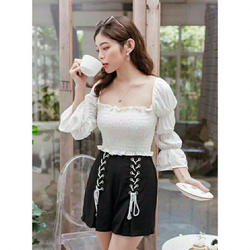 BEST SELLER BAJU ATASAN EVELYN WANITA SABRINA//BLOUSE CUTE CROP//SABRINA KERUT