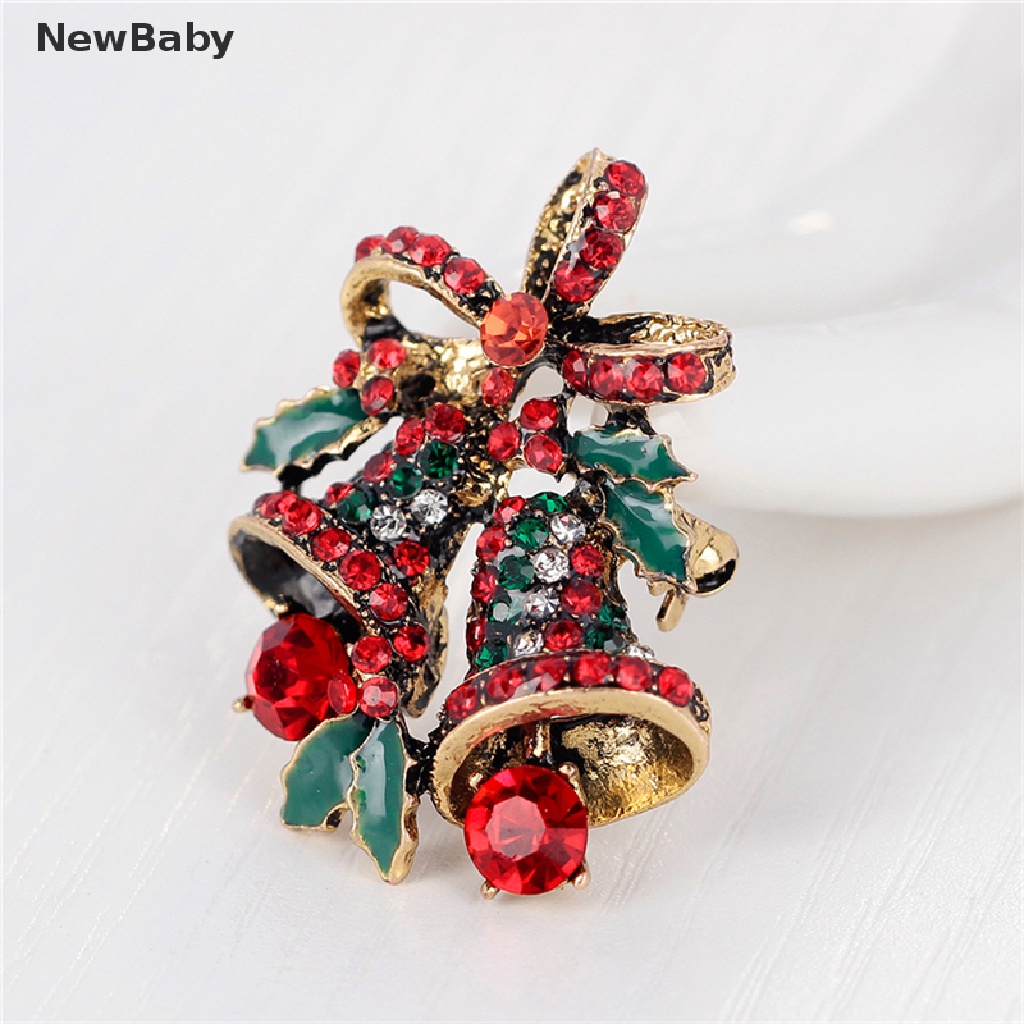 1pc Bros Pin Bentuk Lonceng Natal Aksen Berlian Imitasi Untuk Hadiah Pesta