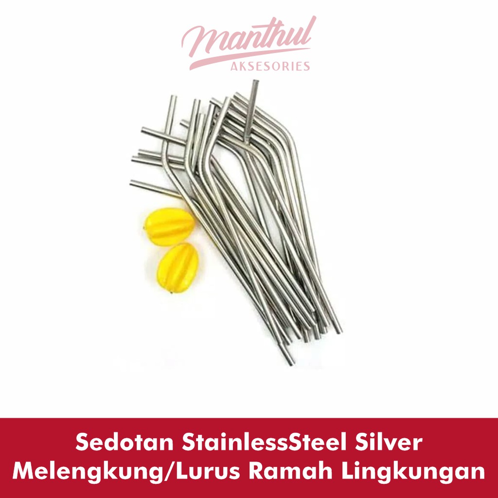 Sedotan StainlessSteel Silver Melengkung/Lurus Ramah Lingkungan