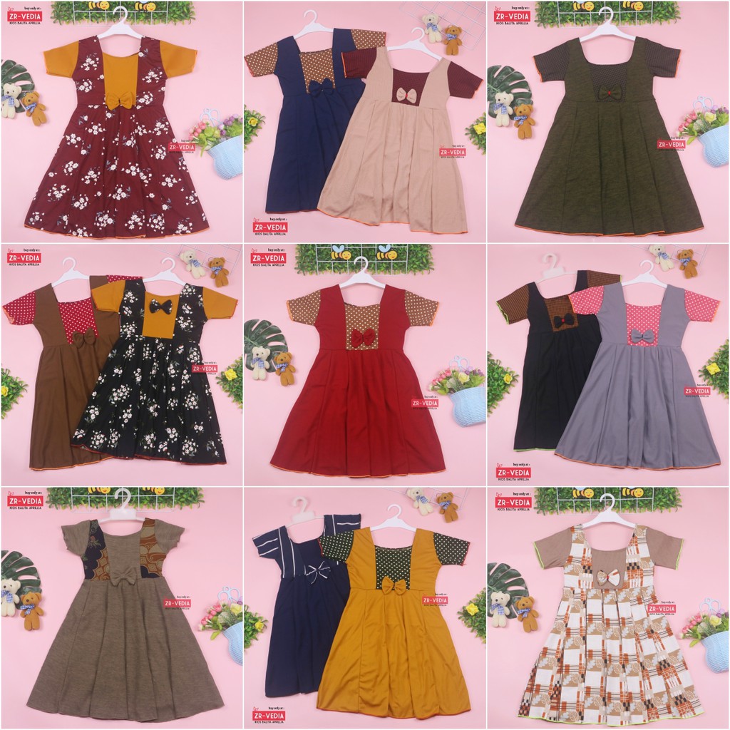 Dress Nadine uk 6-8 Tahun / Dress Pesta Anak Perempuan Gaun Polos Flower Lengan Dres Baju Import