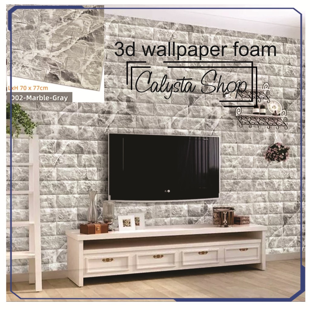 Wallpaper dinding 3D foam motif batu bata marble edition 70 x 77 cm glossy tebal