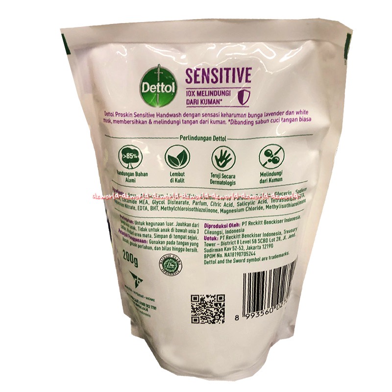 Dettol 200ml Original Sensitive Re-Energize Handwash Anti Bakteri Refill Sabun Cuci Tangan