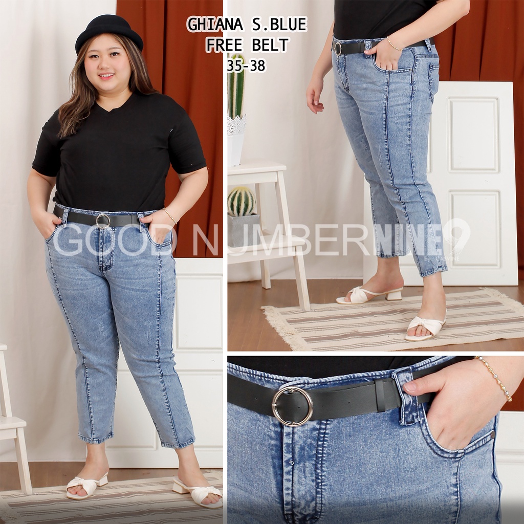 FREE BELT Celana Jeans Wanita Bigsize Jumbo Ghiana