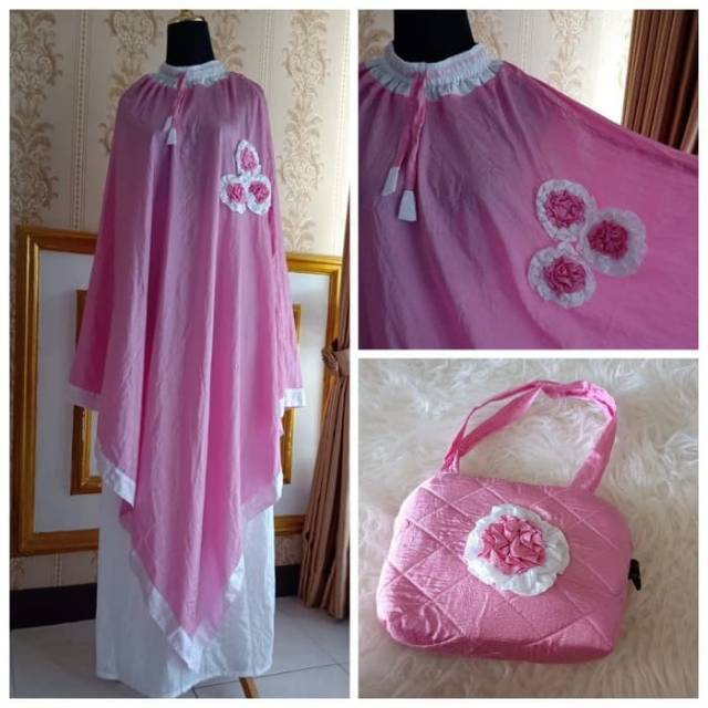 MUKENA PONCO PREMIUM PINK KOMBI PUTIH