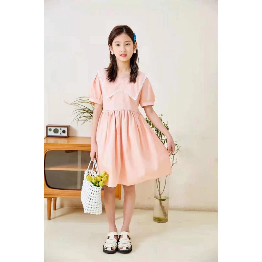 Dress Anak Perempuan Kembang Kerah Model Korea Import Premium Umur 6-11 Tahun