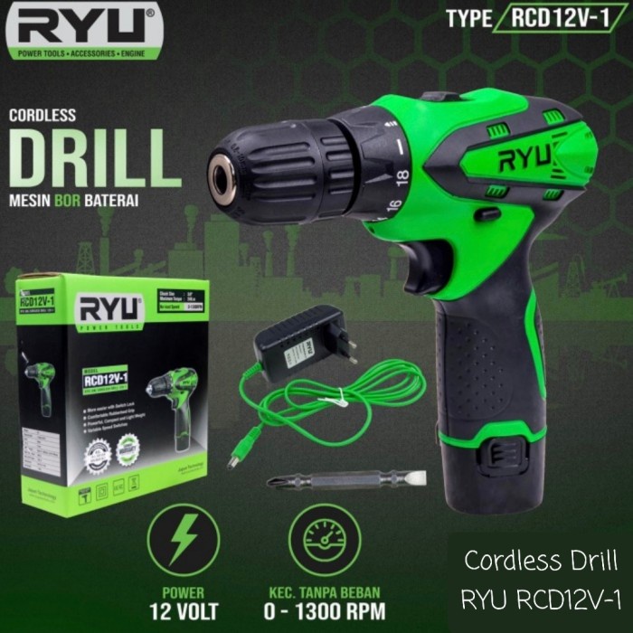 Bor Baterai Cordless Drill RYU RCD12V-1 Bor Batere 12 Volt RYU