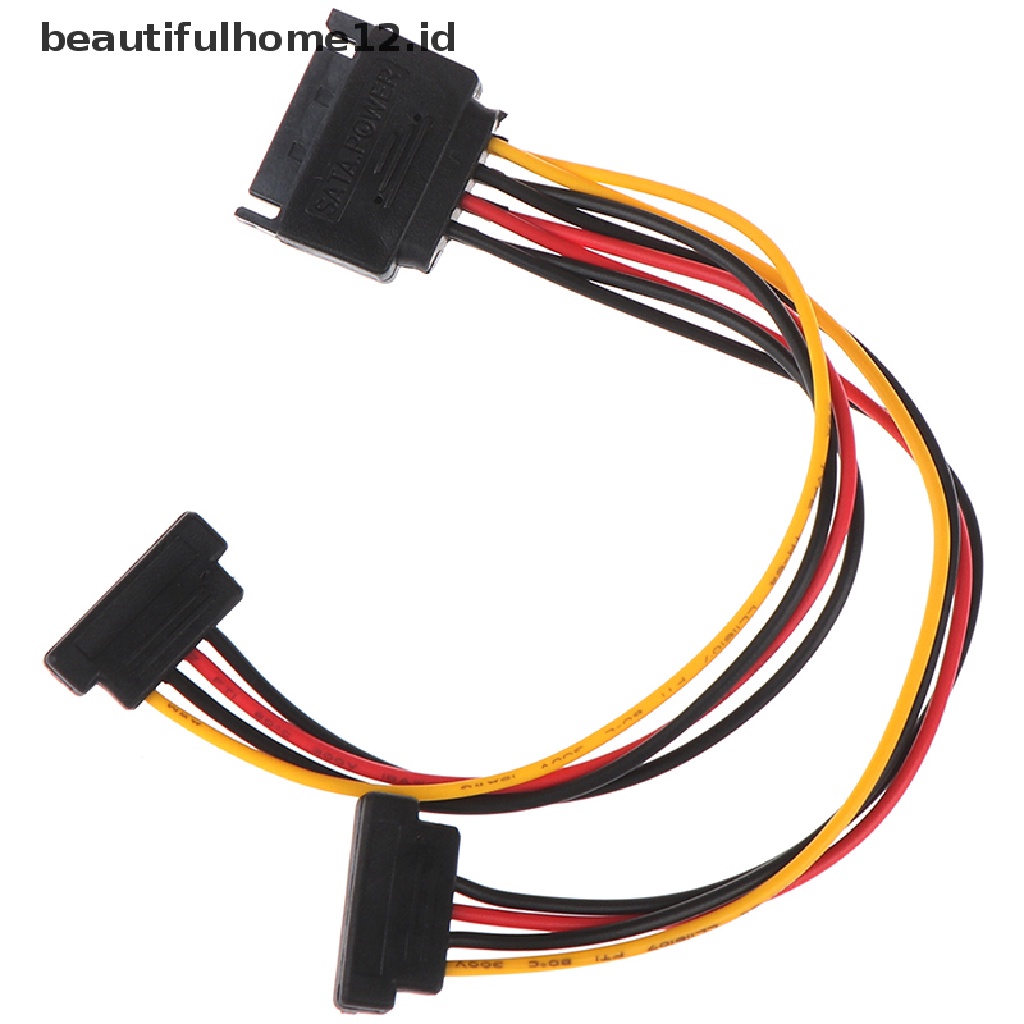 【beautifulhome12.id】 90 degree SATA 15-Pin Male to 2 x 15P Female Y Splitter Adapter Power Cable .