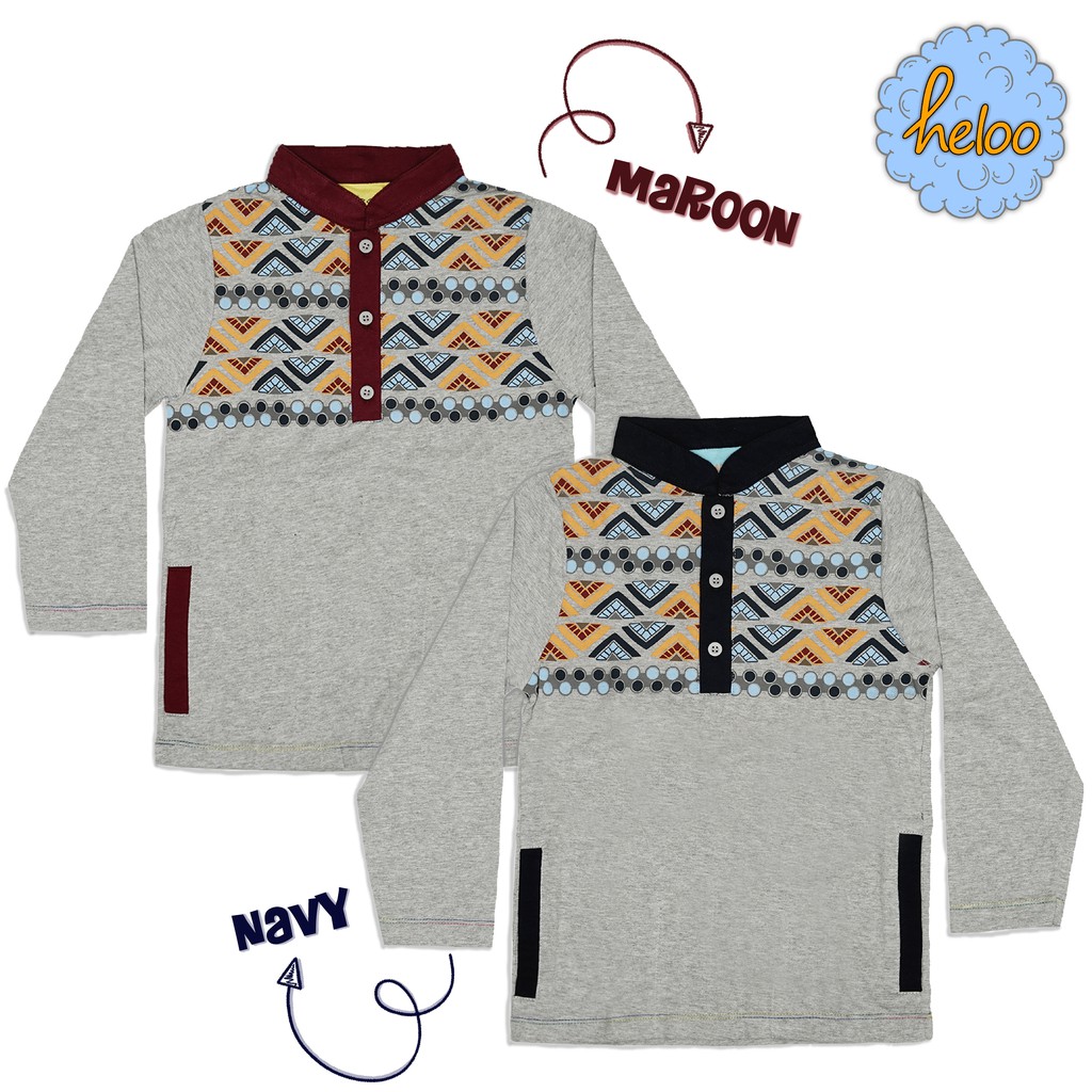 BAJU KOKO ANAK MODEL LENGAN PANJANG BAHAN KAOS COTTON USIA 2 TAHUN - 10 TAHUN MOTIF FULLPRINT