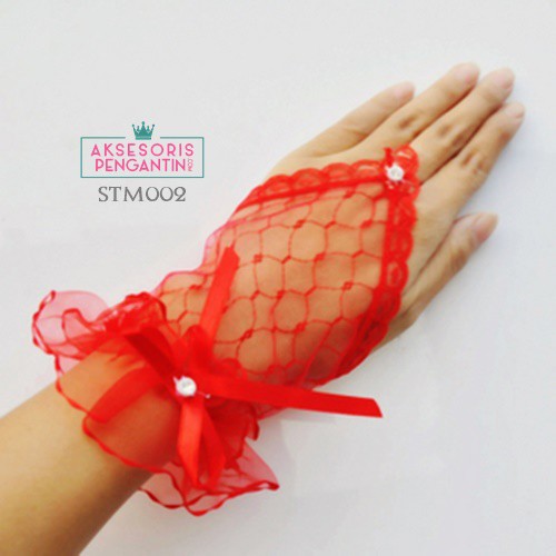 [STOCK TERBATAS] WEDDING GLOVES MERAH SARUNG TANGAN RENDA AKSESORIS PENGANTIN STM002