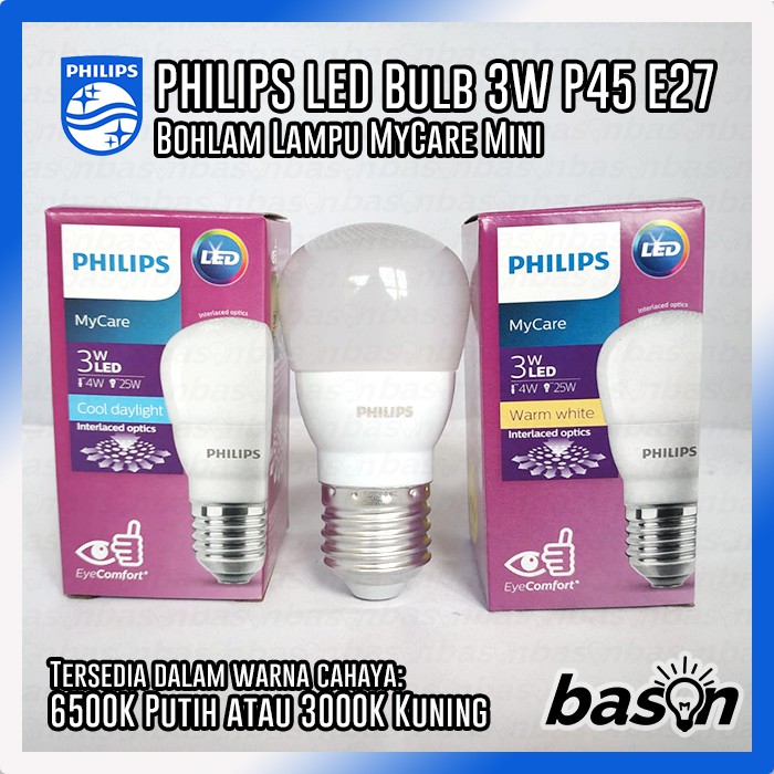 PHILIPS LED Bulb 3W E27 P45 - Bohlam Lampu LED MyCare Mini