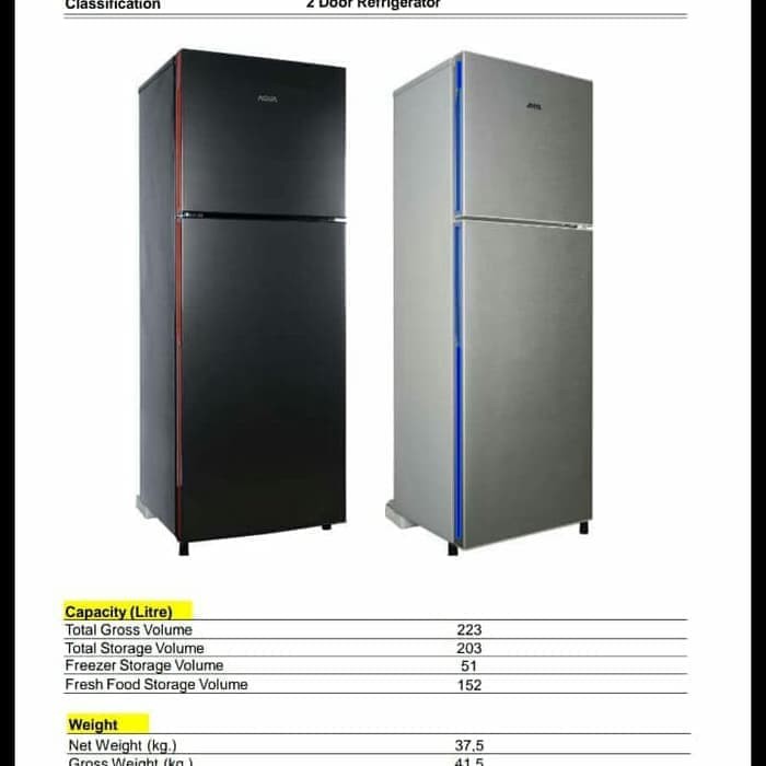 AQUA AQR-D261 (DS/LS) KULKAS 2 PINTU AQUA AQRD261