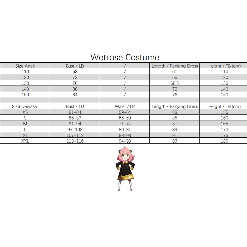 【Wetrose】Ready Stock Anime TV Spy X Family Cosplay Suit Anya Ania Forger Anak Perempuan Cewek Gadis Dewasa Suit Girls Women Costume Dress Set, Anya Wig