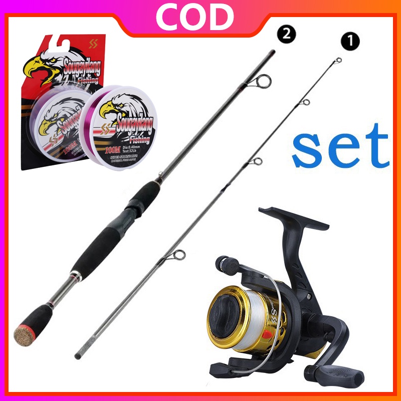 Pancingan Set Lengkap Spinning Fishing Rod Set Dengan Gratis 100M Line Combo untuk Outdoor Joran Pancing Reel Pancing Set