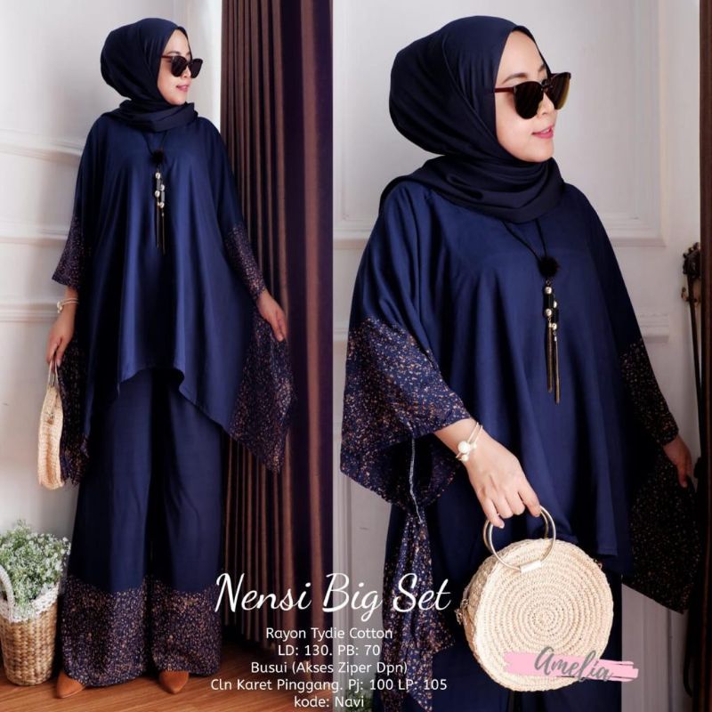 Chaina Set Long Tunik - One Set Wanita Kekinian Rayon Premium Setelan Wanita Celana Kulot LD 110 cm