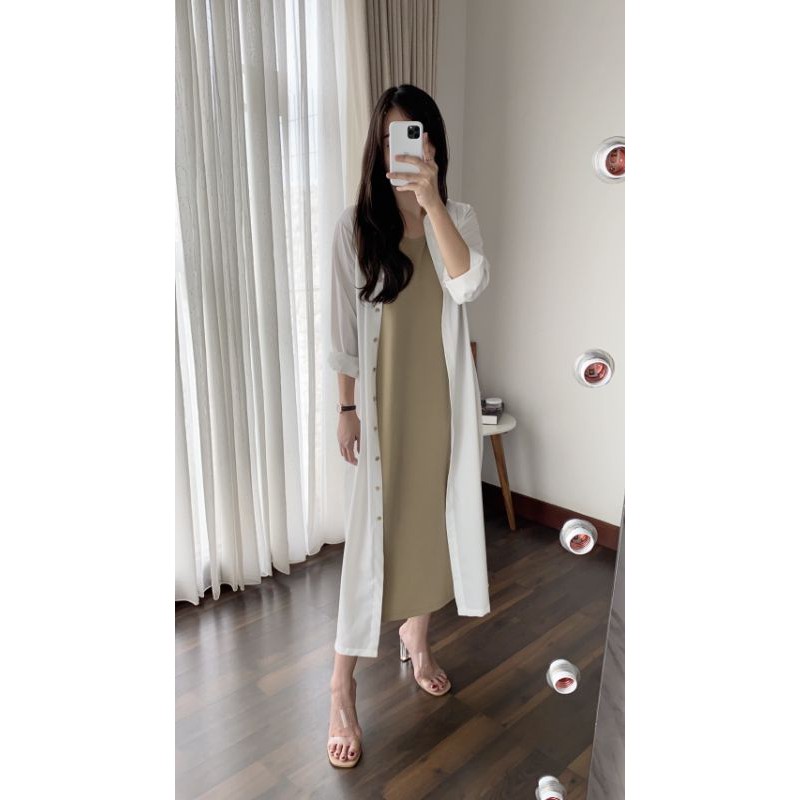 jules dress off white, khaky, sage, black, rose tan, light beige loose dress santai casual dress