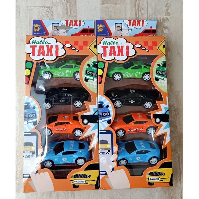 PROMO COD Mainan Anak Edukatif Kendaraan Mobil Mobilan Traik dorongan / Mainan  Mobil Taxi Pull Back RKC 02008-3 Isi 4 pcs Anak 3 4 5 Tahun