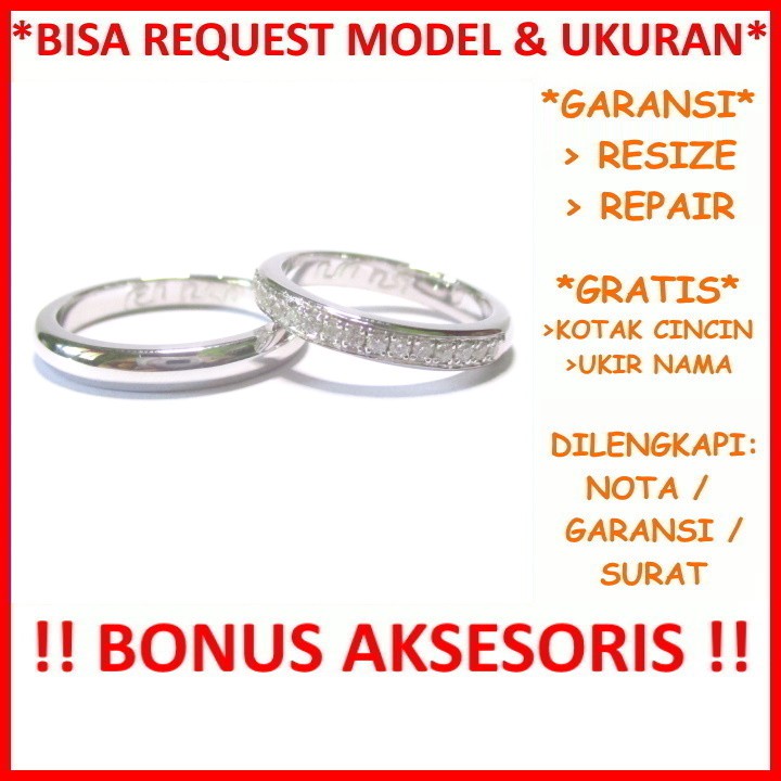 Cincin Kawin Couple Emas Putih Platinum Platina Gratis Ukir Nama Bisa Pesan Model Garansi Asli ID674