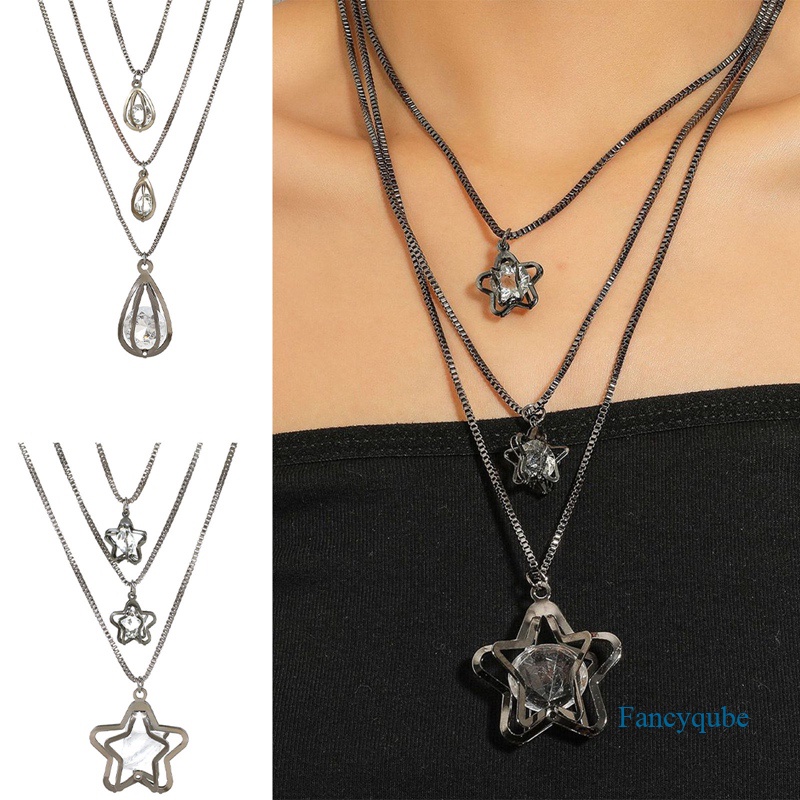 Set Kalung Choker Rantai Multilayer Liontin Hati Rumbai Panjang Warna Emas Gaya Punk Untuk Wanita Charms