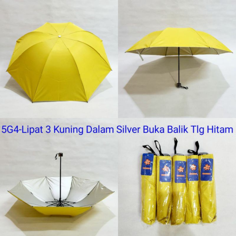 Payung Warna KUNING bawah silver UV PROTECTION + Sablon Custom 1 film 1 warna 4 sisi