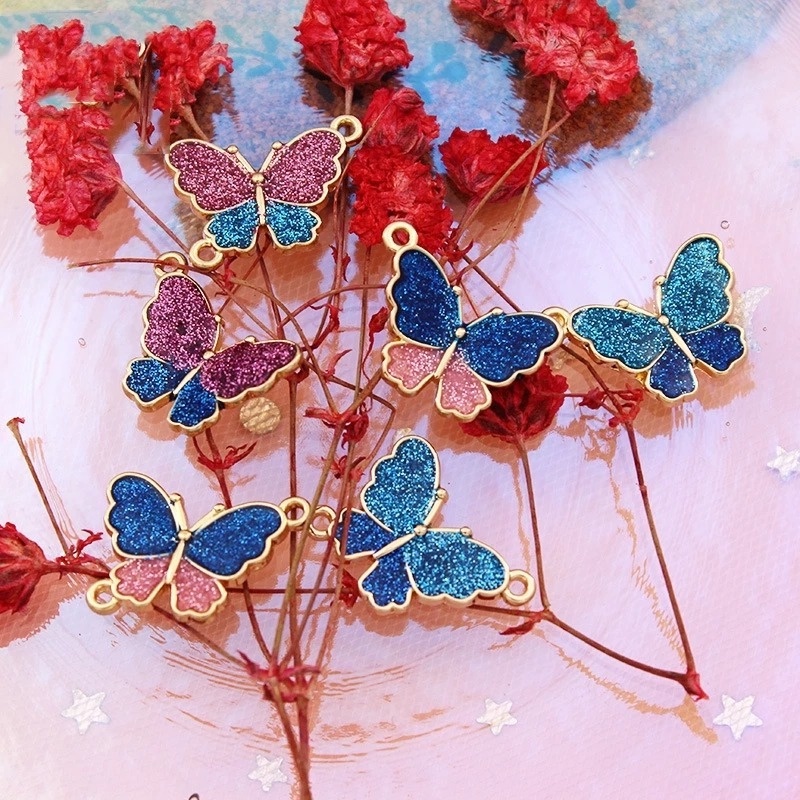 10pcs Liontin Kupu-Kupu Enamel Handmade Bahan Alloy Warna Emas Untuk Membuat Perhiasan DIY Butterfly