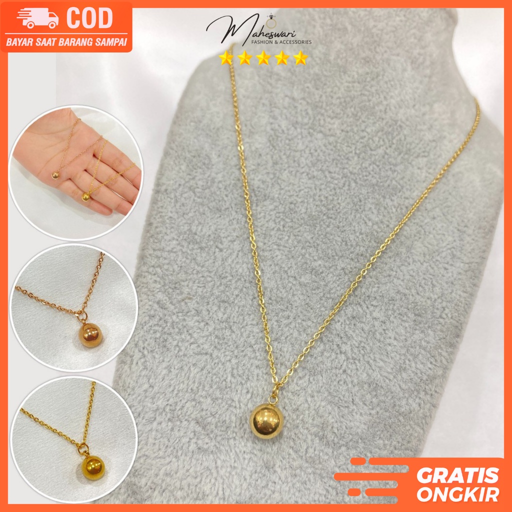 Kalung Titanium Anak Anti Karat Aksesoris Anak Xuping Lapis Emas Liontin Bandul Bola Polos KTA38