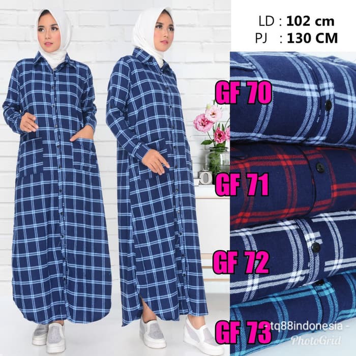Gamis flanel/gamis kotak/maxi kotak/baju gamis wanita terbaru - Biru Langit
