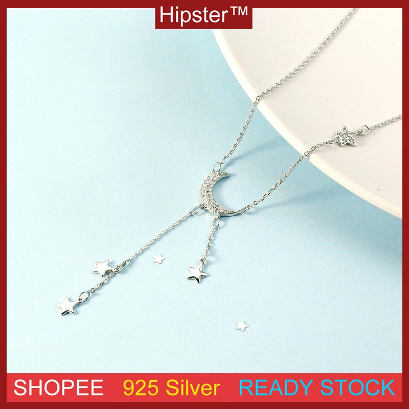 Fashion Aksesoris S925 Sterling Silver Kalung Bulan Bintang Desain Kepribadian Styling