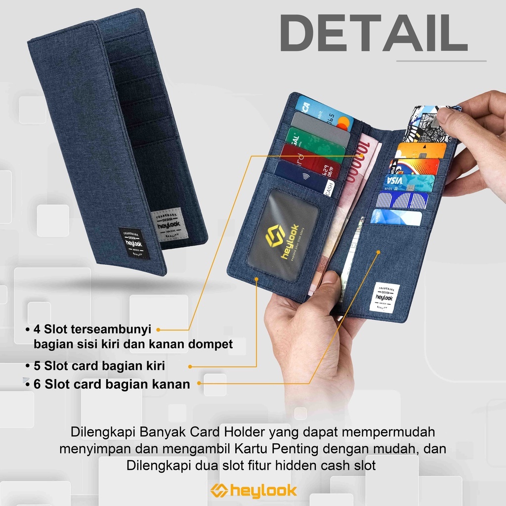 Dompet Panjang Pria Dompet Cowok Dompet Lipat Bahan Kulit Canvas Jeans Premium Banyak Slot Kartu Simple Stylish Trendy