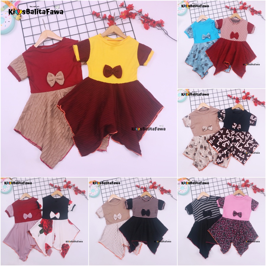 Dress Jennie uk Bayi - 2 Tahun / Dres Anak Perempuan Lengan Pita Polos Baju Pesta Pakaian Kado Adem